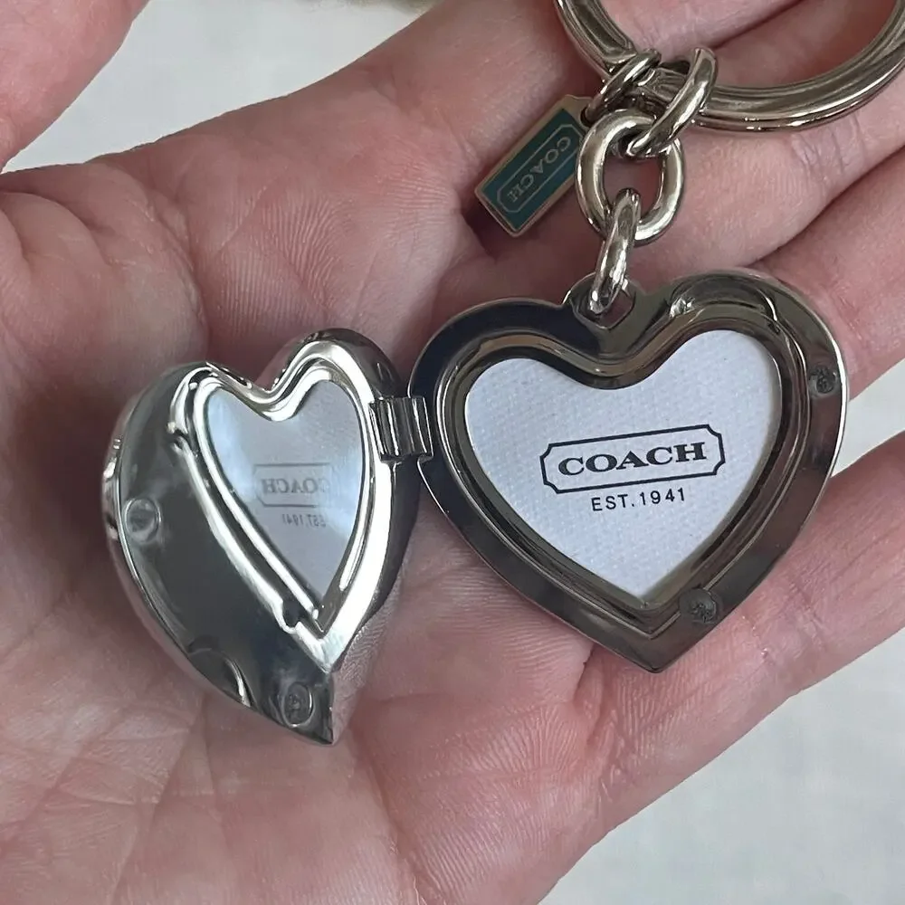Rare Coach Turquoise Heart Photo Locket | Signature C Keychain Bag Charm Y2K